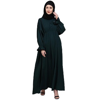 Loose fit Crinkle abaya - Bottle Green